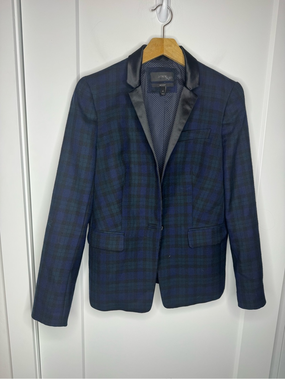 Jcrew Regent 100% Wool Blazer Jacket Plaid Print Black Size 4 - Picture 2 of 6